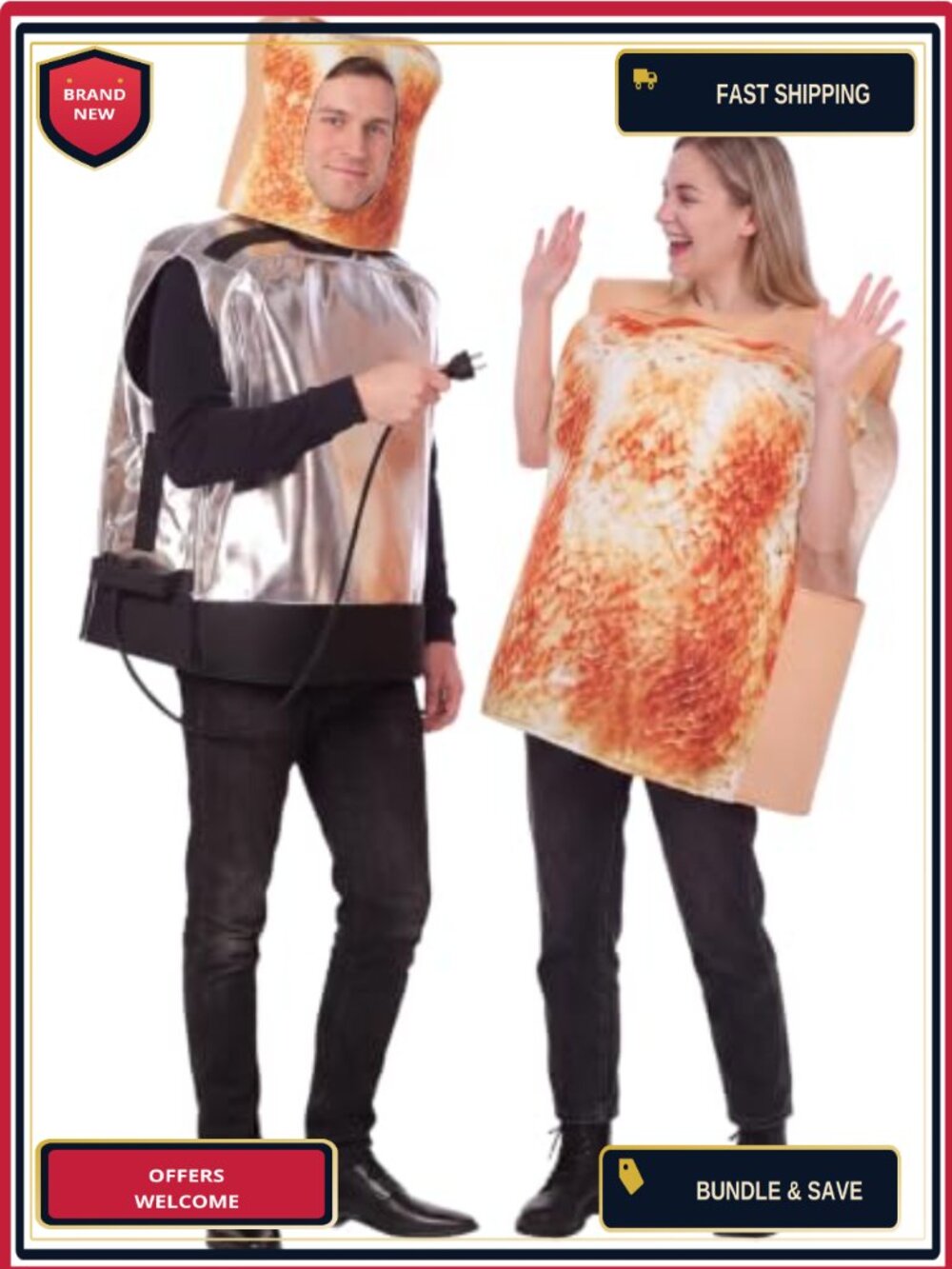 Adult Couples Toast & Toaster Costume Set with Bread Headgear Halloween